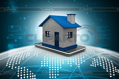 Smart phone with house in color background | High resolution stock illustration |ID 7301876