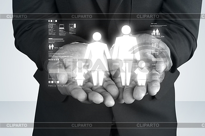 Family icon in hands of man | High resolution stock illustration |ID 7303327