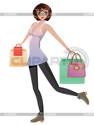 Chica de compras con bolsas | Ilustración vectorial de stock |ID 5929411