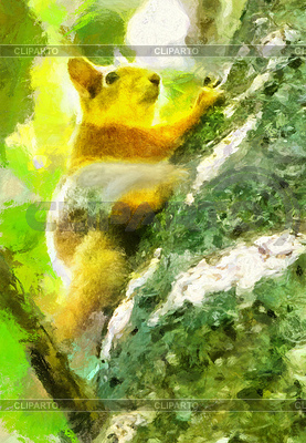 Eichhörnchen auf Baum digitale Malerei | Illustration mit hoher Auflösung |ID 7477972