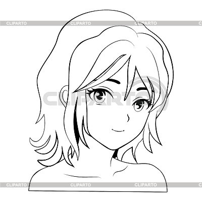 Schwarz-Weiß-Anime-Mädchenporträt | Stock Vektorgrafik |ID 7487458