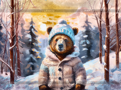 Niedlicher Bär in Winterkleidung | Illustration mit hoher Auflösung |ID 7510588
