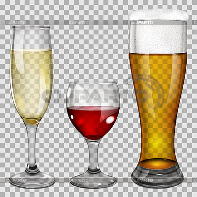Copas de cristal transparentes con bebidas | Ilustración vectorial de stock |ID 4689743
