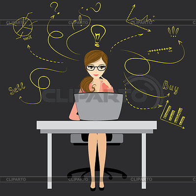 Mujer de negocios u oficinista sentado en la computadora | Ilustración vectorial de stock |ID 6978376