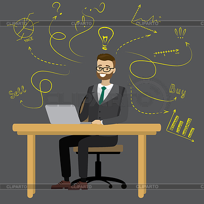 Empresario u oficinista sentado en la computadora | Ilustración vectorial de stock |ID 7041422