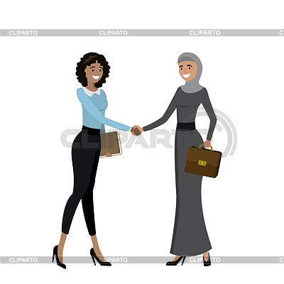 Las mujeres de negocios de diferentes nacionalidades tiemblan | Ilustración vectorial de stock |ID 7049641