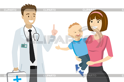Cartoon Arzt und Mutter mit Kind, | Stock Vektorgrafik |ID 7060370