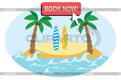 Isla del océano tropical con arena, palmeras y | Ilustración vectorial de stock |ID 7087801