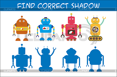 Juego de niños con robots, encuentra el correcto. | Ilustración vectorial de stock |ID 7299997