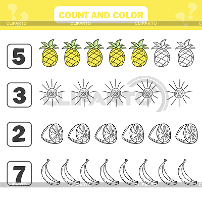 Juego de contar y colorear para niños en edad preescolar - summe | Ilustración vectorial de stock |ID 7268922