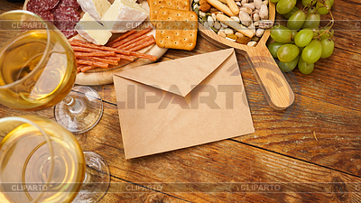 Cheese and meat plate with an envelope. An | High resolution stock photo |ID 7313721