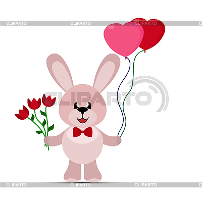 Juguete simple liebre dibujada a mano con globos de corazones. | Ilustración vectorial de stock |ID 6748200