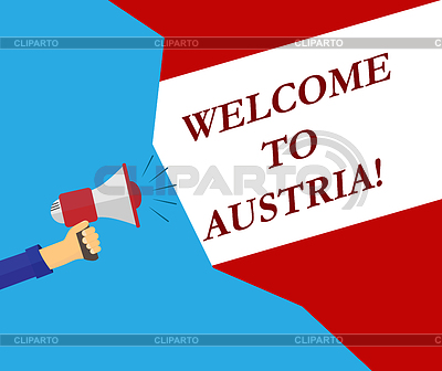 Mano con megáfono e inscripción. Bienvenido a. | Ilustración vectorial de stock |ID 6757470